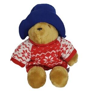 Sears Vintage Paddington Bear Plush 15" 1998 Blue Hat Red Holiday Sweater